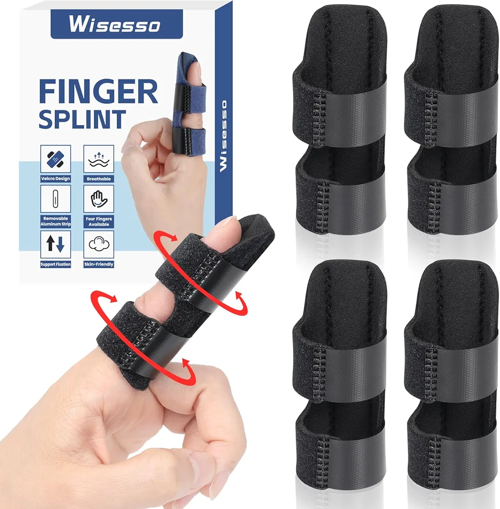 Trigger Finger Splint, Finger Splints for Straightening & Mallet Finger & Pointer Finger, Finger Brace for Arthritis, Injury, Sprain - Fits Index - Middle - Ring Finger, Black, 4 pcs