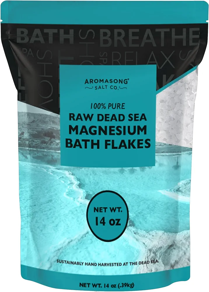 Aromasong Magnesium Flakes from The Dead Sea, 14 OZ. Resealable Pack- Muscle Relaxing Magnesium Chloride Bath Salts Soak.