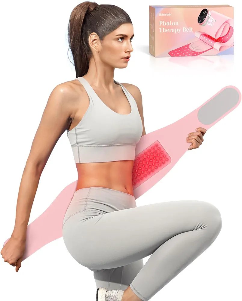 Scienlodic Red Light Therapy Belt - Rechargeable Infrared Light Therapy Device for Body - Vibration Wrap for Waist, Back, Belly, Thigh (Pink)