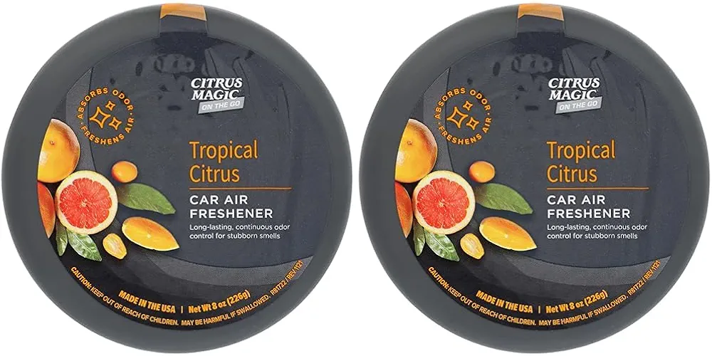 Citrus Magic On The Go Odor Absorbing Solid Air Freshener for Auto, Tropical Citrus, 8-Ounce (Pack of 2)