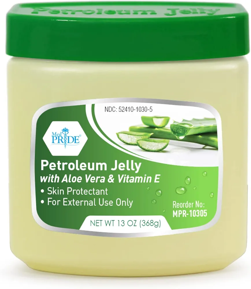 MED PRIDE Petroleum Jelly With Aloe Vera & Vitamin E - Effective Skin Protectant For Dry Skin, Rashes, Burns, Wounds- Powerful Moisturizer For Chapped Lips, Dry Hands, Chaffed Skin, Diaper Rash -13oz