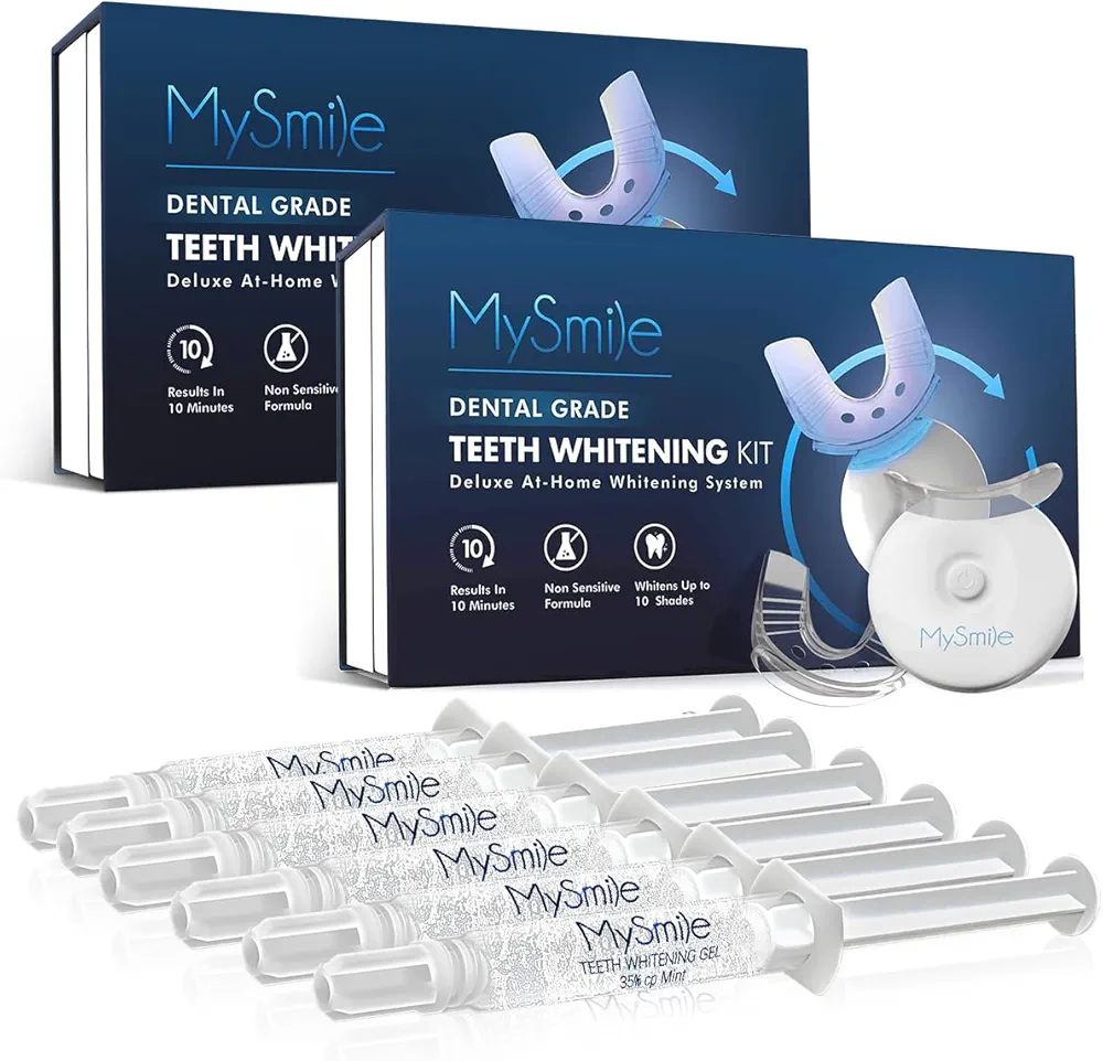 MySmile Teeth Whitening Kit with LED Light, 10 Min Fast Teeth Whitener with 3 x 35% Carbamide Peroxide Teeth Whitening Gel, Helps to Remove Stains from Coffee, Smoking, Wines, Soda, Food (2PK)