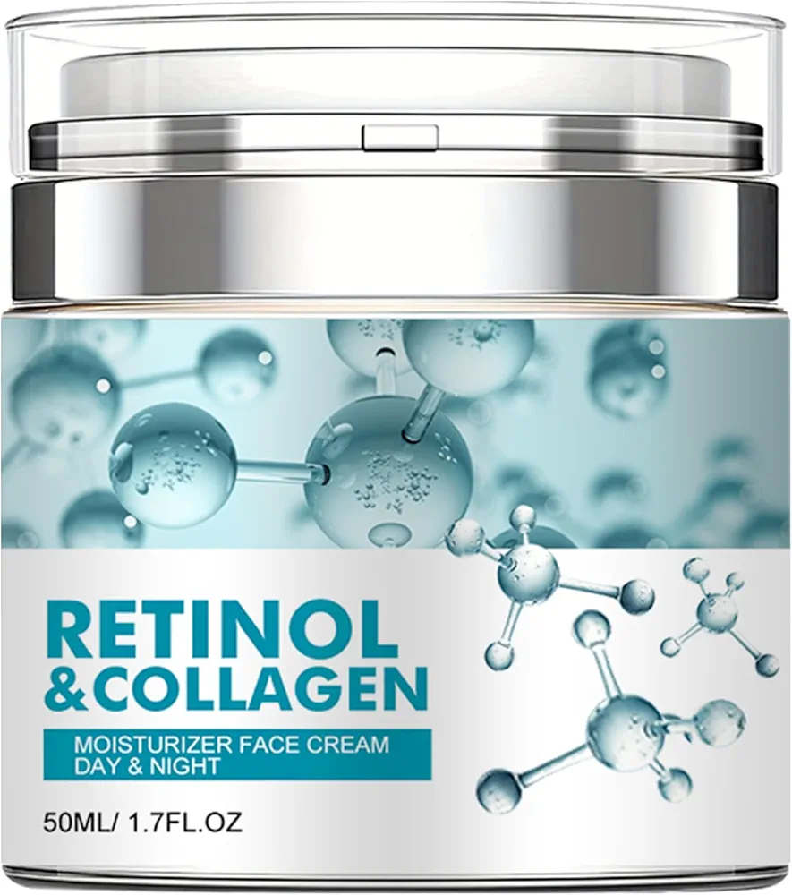 Retinol Cream for Face, Facial Moisturizer with Collagen and Hyaluronic Acid, Anti Aging Cream for Lifting Skin, Day & Night Face Cream Diminishes Wrinkles, Fine Lines, and Dryness