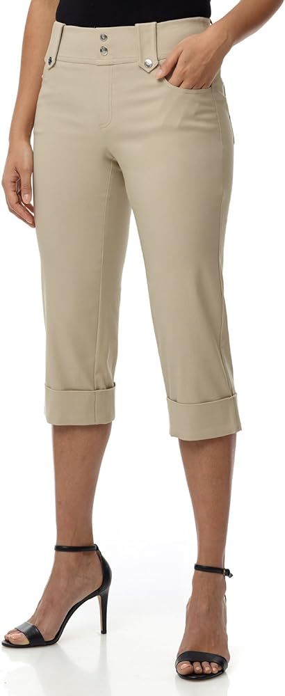 Rekucci Women's Ease into Comfort Modern Classic Cuffed Capri