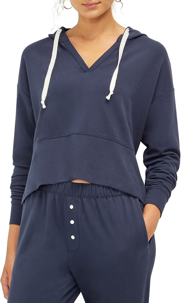 Three Dots Women's V-Neck Pullover Hoodie