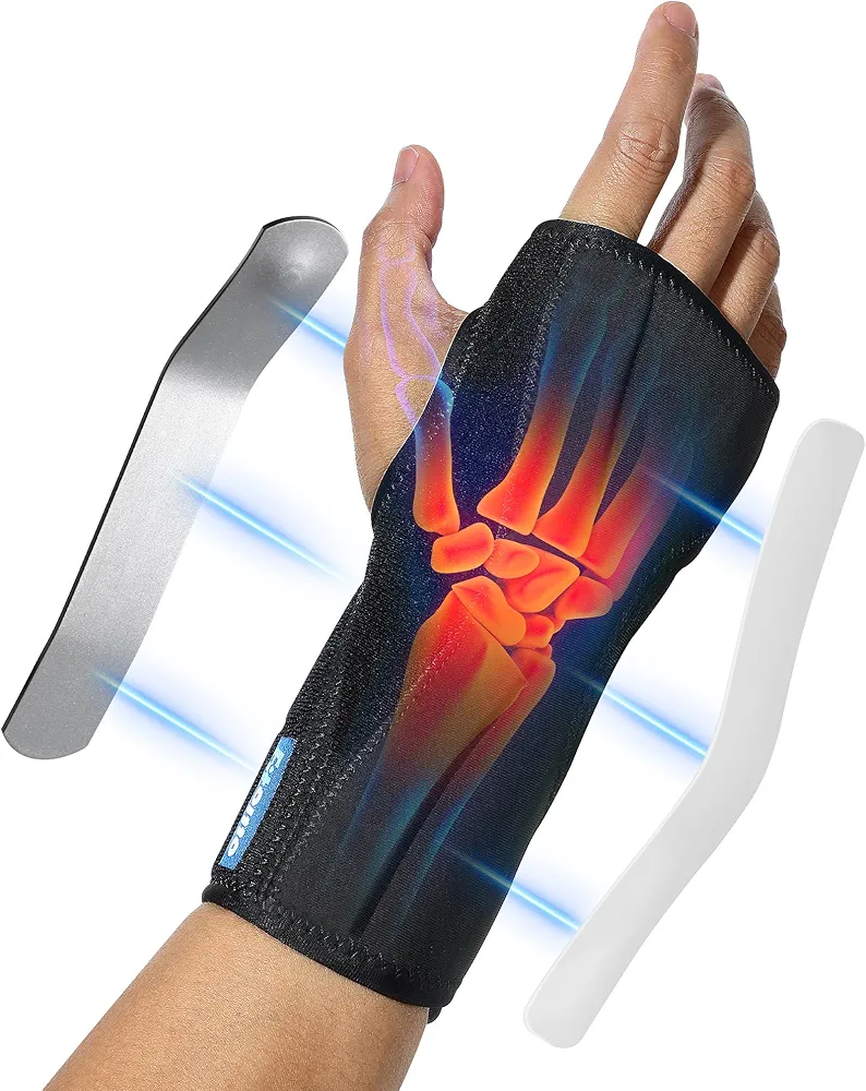 Carpal Tunnel Wrist Brace Night Support with Splints and Removable Resting Pad, Adjustable Wrist Support Wrap for Sleeping Tendonitis Arthritis Sprained Wrist, Carpal Tunnel Brace Both Hands