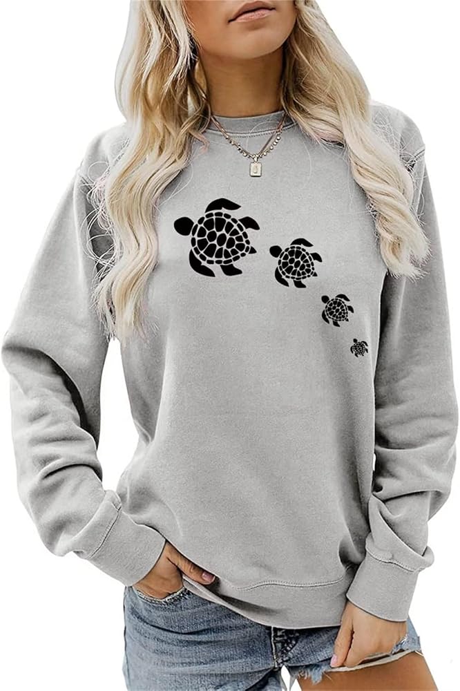 Womens Sea Turtle Graphic Sweatshirts Cute Crewneck Long Sleeve Shirts Trendy Loose Teen Girls Pullover Tops