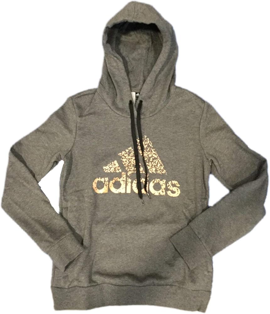 Adidas Women's Badge of Sport Pull Over Metallic Hoodie Active Hoody - S - Dark Grey