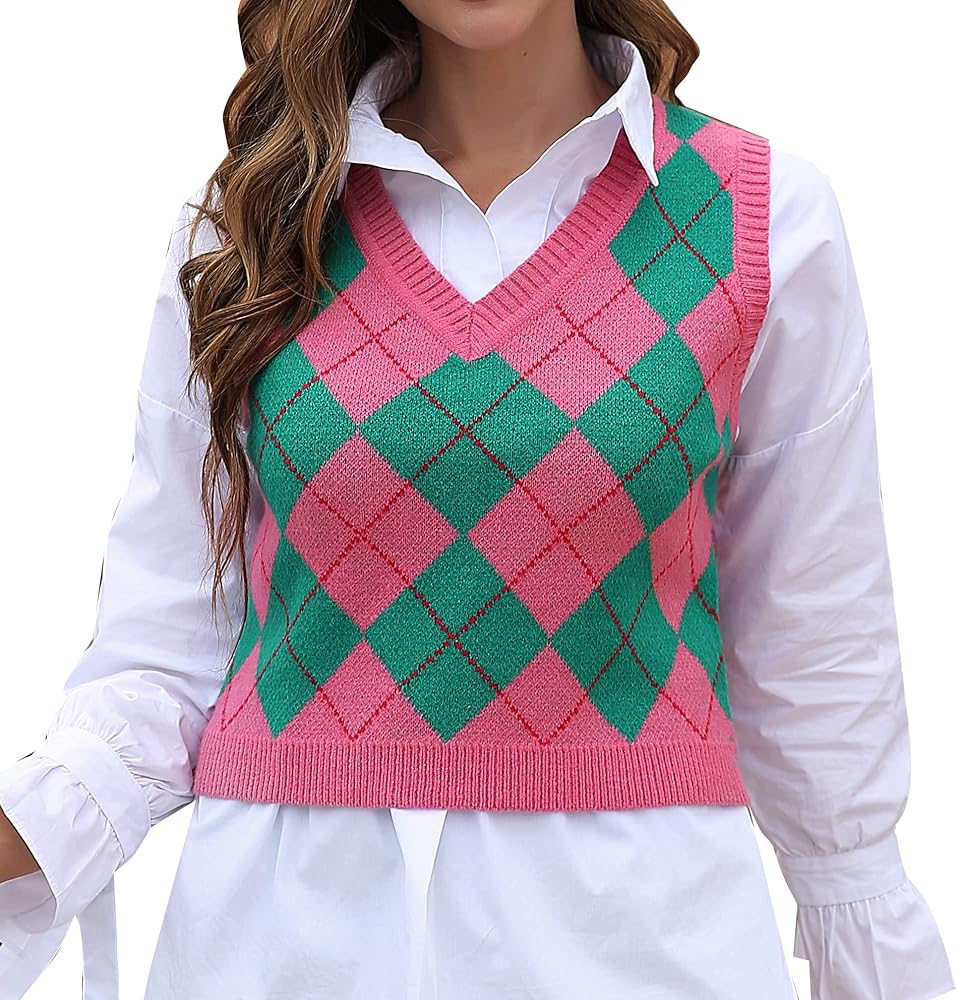 Women's Fashion Cropped Sweater Vest College Style Sleeveless Vest