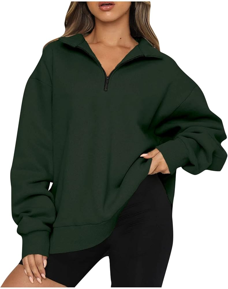 Hoodies for Women 2023 Fall Fashion 1/4 Zip Pullover Oversized Long Sleeve Aesthetic Sweatshirt Plus Size Quarter Zipper Sweatshirts Cute Hoodie Sweater for Teen Girls Y2k(A Army Green,Small)