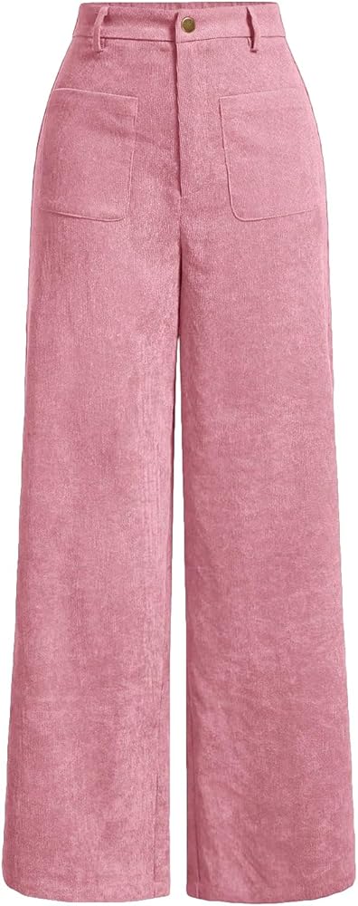 SHENHE Women's Corduroy Wide Leg High Waistd Pants Solid Cute Trousers with Pockets