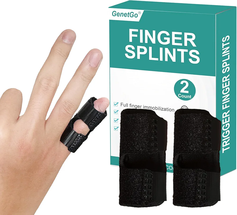 Small Trigger Finger Splint - 2 Pack Pinkie Finger Brace for Broken Finger, Finger Knuckle Immobilization for Arthritis Pain, Sport Injuries (Black)