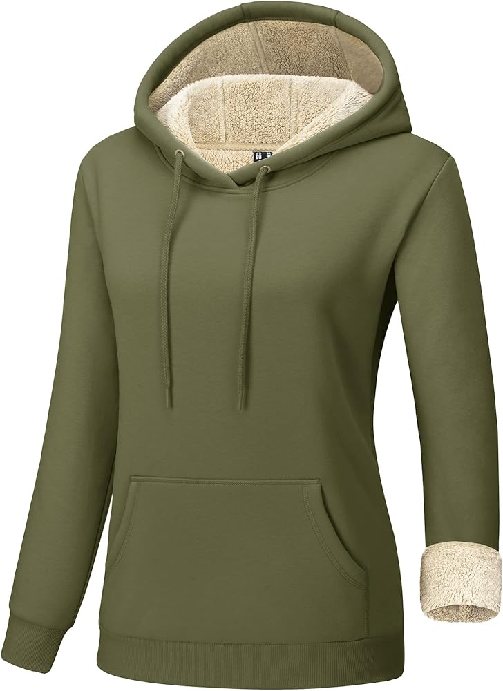 TACVASEN Women's Sherpa Lined Pullover Hoodies Cotton Fleece Sweatshirt Active Hooded With Pockets Casual Classic Tops