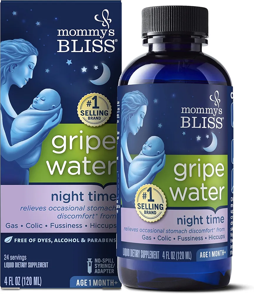 Mommy's Bliss Gripe Water Night Time, Infant Gas & Colic Relief, Gentle & Safe, 2 Weeks+, 4 FL OZ Bottle (Pack of 1)