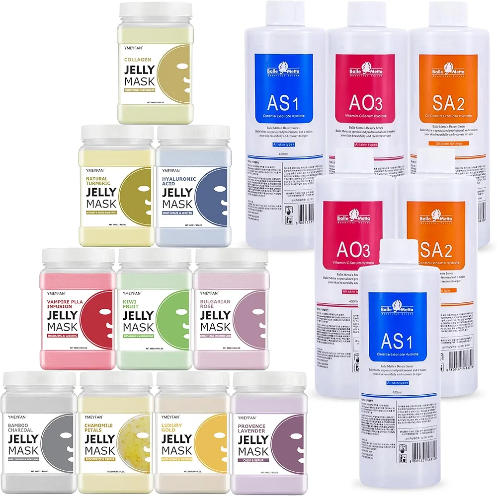 10 Jar 500G Jelly Mask Powder & 2 Set AS1 SA2 AO3 Hydra Facial Aqua Peeling Solution, Beauty Salon Facial Skincare Product Wholesale