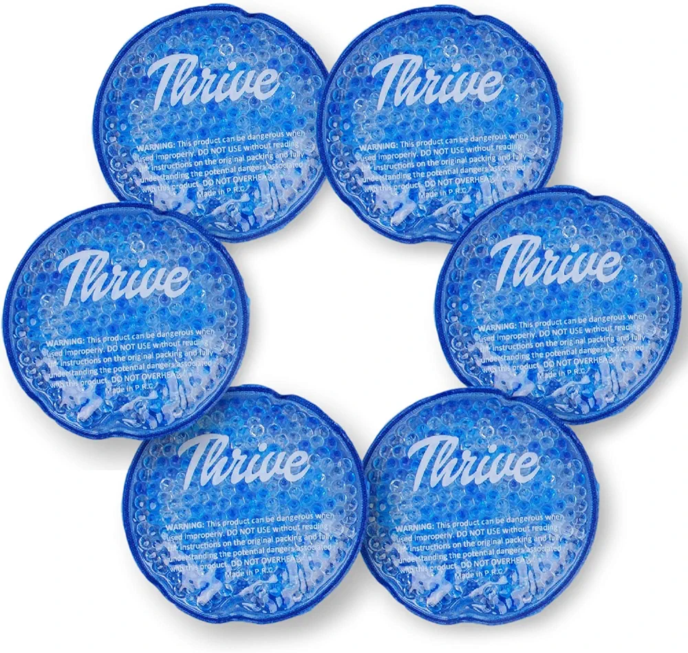 Thrive Round Hot & Cold Ice Packs (6 Pack) – FSA HSA Approved Product - Reusable Gel Bead Ice Pack w/Cloth Fabric Backing – Hot and Cold Pack for Tired Eyes, Sinus Relief