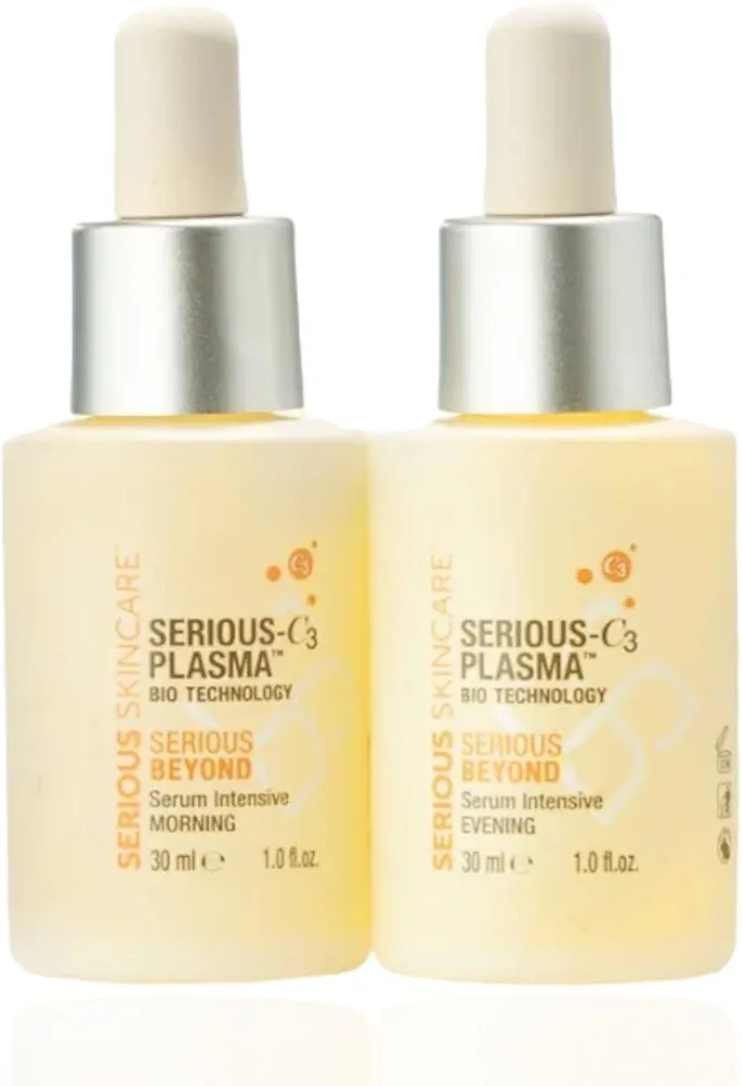 Serious Skincare - Serious Beyond Intensive 60 Day Facial Treatment - Visibly Smooth Fine Lines, Wrinkles and Pores - Face and Neck - Hydrolyzed Collagen - Peptides - AM Serum 1 oz., PM Serum 1 oz.