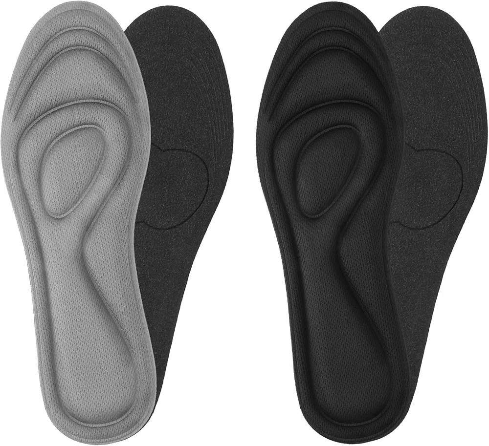 2Pair Memory Foam Insoles, Shoe Insoles for Women Man Replacement Shoe Inserts Comfort Cushioning Shoe Inserts Shoe Pads Relieve Foot Pain (black/grey, Men8-11US)