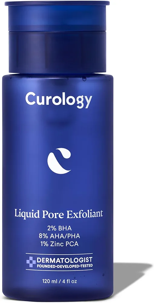 Curology Liquid Pore Exfoliant, 2% BHA Salicylic Acid, 8% AHA/PHA Lactic Acid, and 1% Zinc PCA, Brightening and Exfoliating Facial Skin Care, 4 fl oz