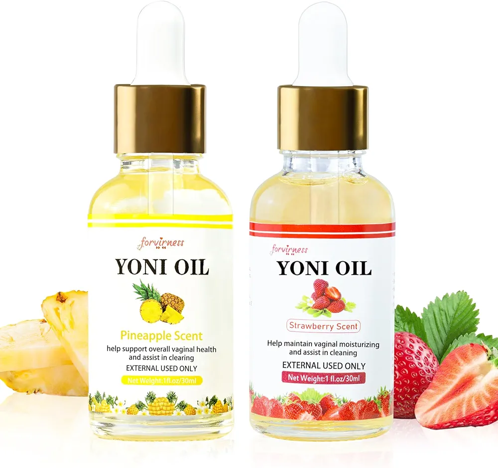 2 Packs Yoni Oil for Women PH Balance, Feminine Vaginal Oil for Women Vaginal Dryness Moisturizer, Strawberry Pineapple Yoni Oil Fruit Juice Body Oil for Eliminates Odor, Yoni Oil for Smell and Taste