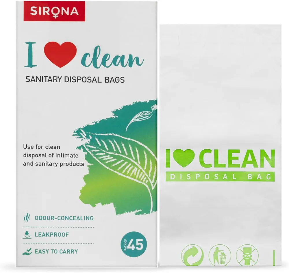 Sirona Personal Disposal Bags – 45 Bags for Discreet Tampons, Sanitary Pads/Napkin, Panty Liners, Tampons & Condoms | Menstrual Care and Hygiene Products