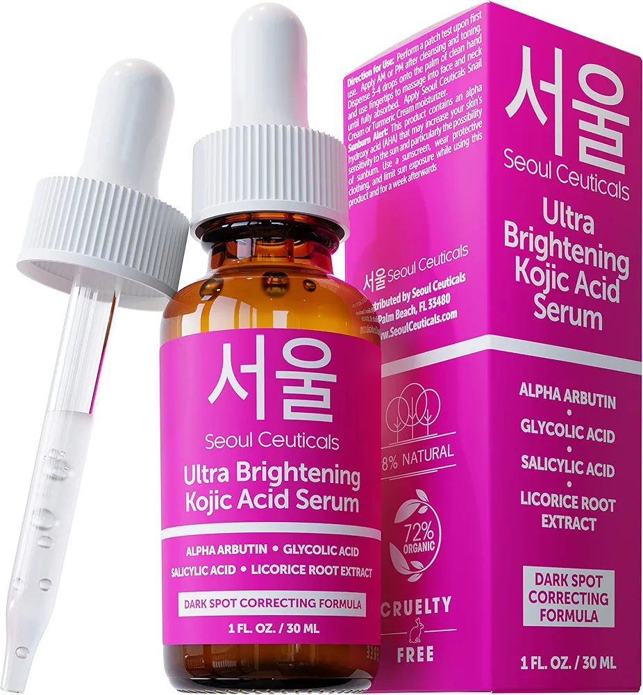 SeoulCeuticals Korean Skin Care Kojic Acid Serum Alpha Arbutin Serum – Dark Spot Remover Corrector Glycolic Acid Serum + Salicylic Acid K Beauty 1oz