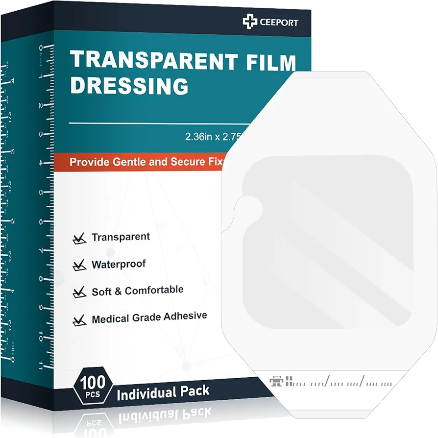 Transparent Film Dressing 2.36" x 2.75", 100 Packs Waterproof Wound Bandage Adhesive Patches, Wound Cover Patches for Post Surgical Shower, IV Shield, Tattoo Aftercare Bandage