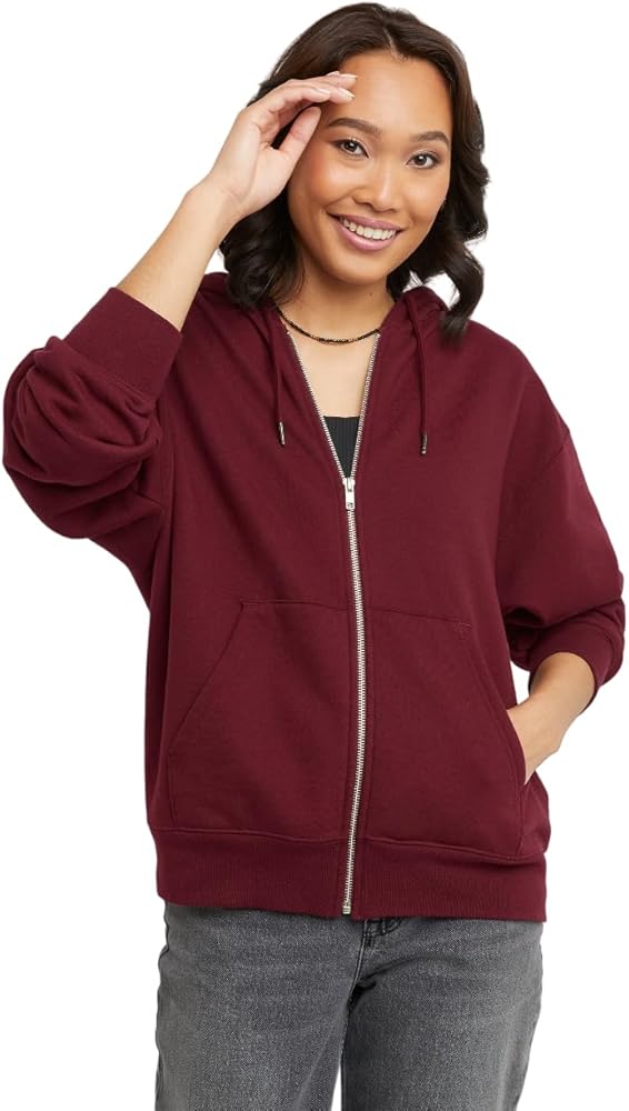 Hanes Originals Womens Fleece Zip-Up Hoodie, XL, Mulled Berry