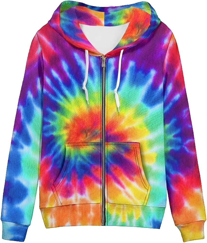 Irisjudy Color Stripes Zip up Hoodies for Women, Monet Art Sport Sweatshirt Women Ladies Hooded Tops for Spring Fall