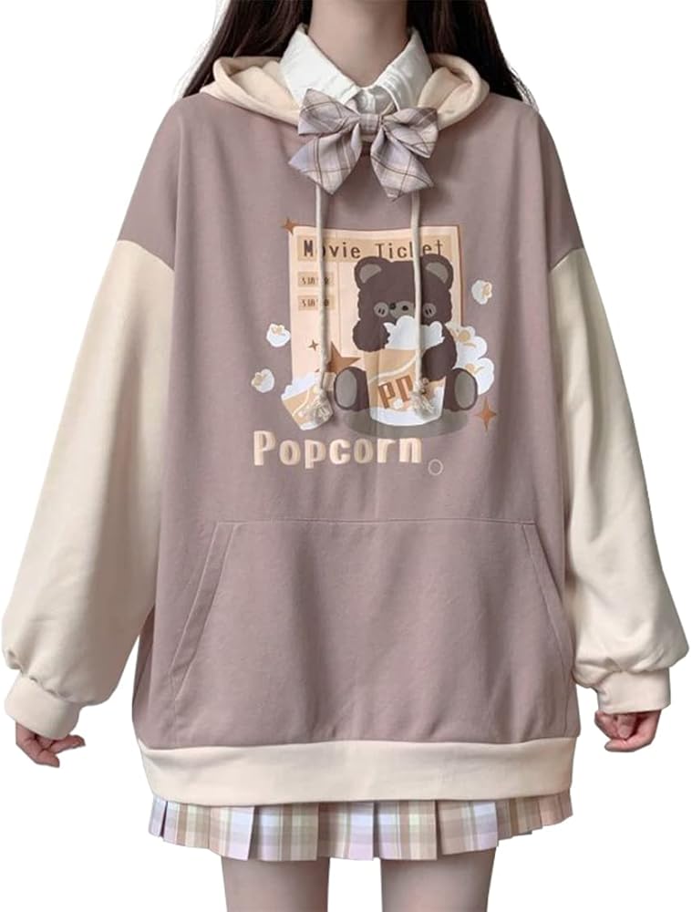 Womens Girls Japanese Style Hoodie Cute Pattern Print Sweatshirt Fashion Kawaii Anime Pullover