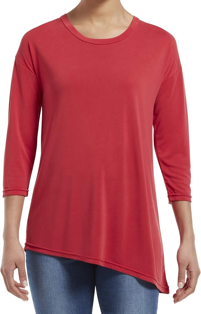 HUE Women's 3/4 Sleeve Crew Neck Long Tunic Top