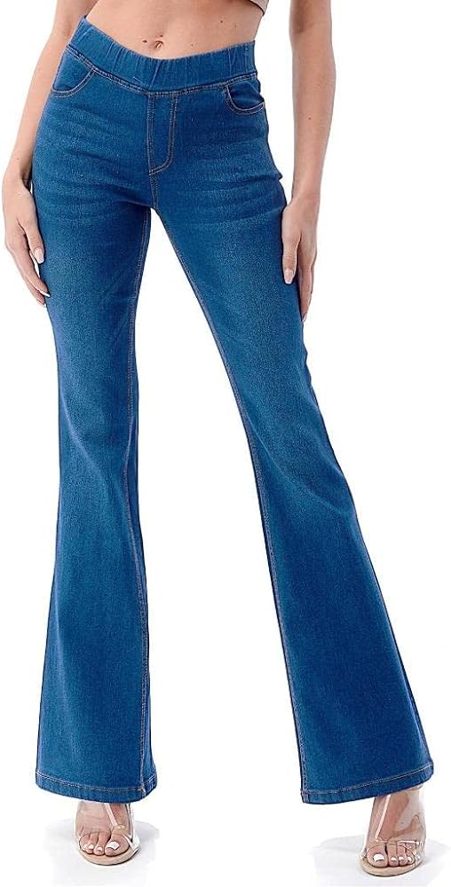 Flare Jeans for Women Ladies Elastic Pull-On Skinny Flared Bootcut Denim Jeggings