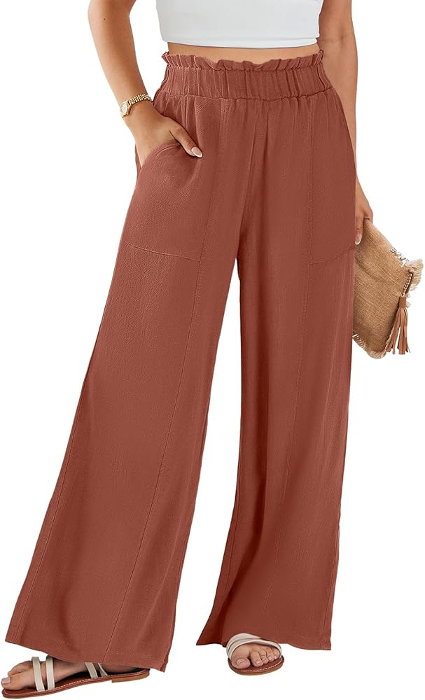 ANRABESS Womens Linen Pants 2024 Summer Casual Loose Wide Leg Palazzo Pants Spring High Waist Flowy Beach Trousers Outfits