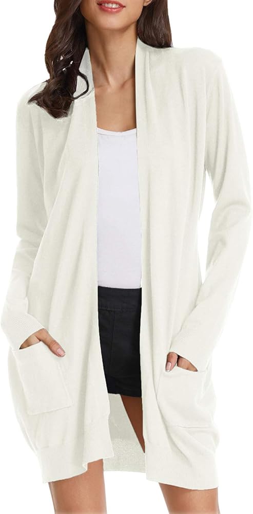 GRACE KARIN Essential Solid Open Front Long Knited Cardigan Sweater for Women