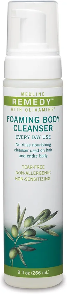 Medline Remedy Olivamine Foaming Body Cleanser, No Rinse, Scented, 9-oz Pump Bottle