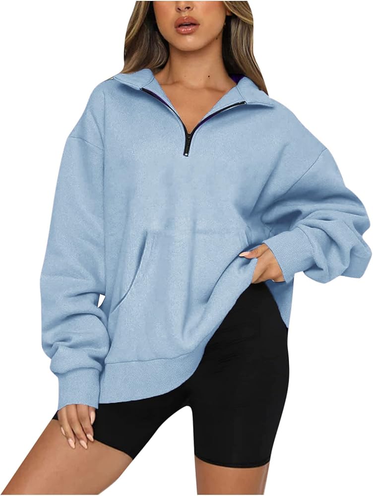 ZDRZK Womens Half Zip Pullover Sweatshirts Quarter Zip Oversized Hoodies Teen Girls Fall Fashion Casual Comfy y2k Clothes