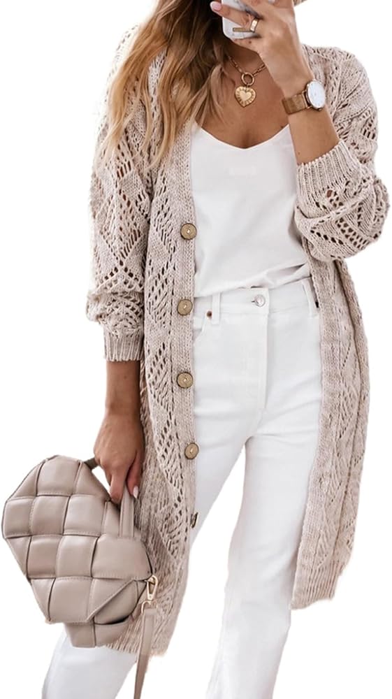 SHEWIN Cardigan Sweaters for Women Casual Lightweight Long Sleeve Open Front Crochet Cardigans Sweater