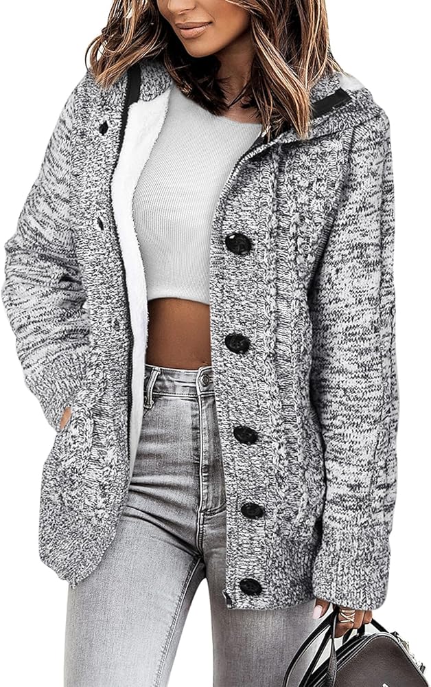 Sidefeel Women's Cardigan Sweaters Hooded Cardigans Fleece Lined Jackets Winter Sweater Coat