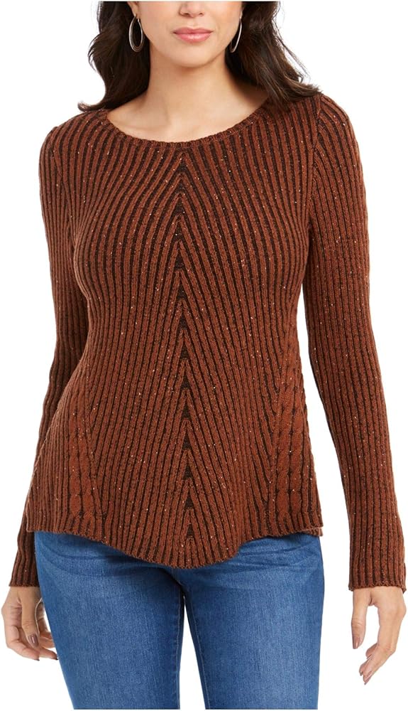 STYLE & COMPANY Womens Brown Long Sleeve Scoop Neck Sweater Size: L