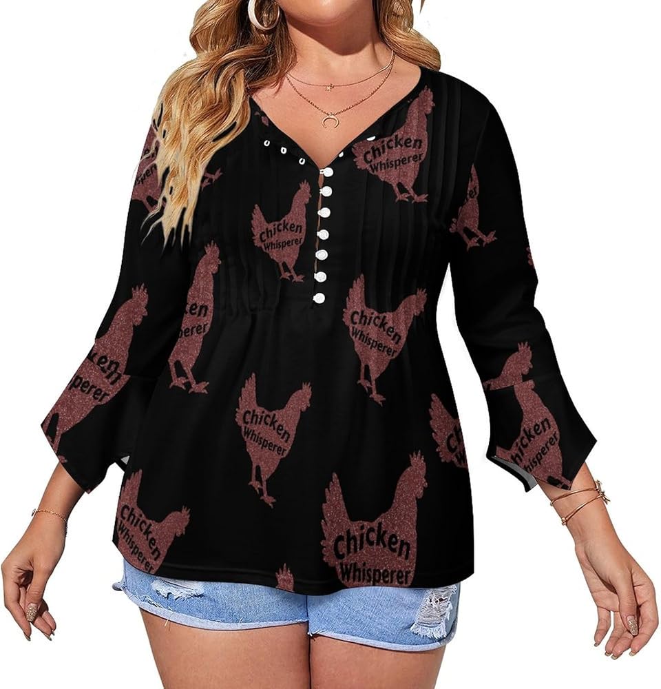 Chicken Whisperer Cute Womens T-Shirts 3/4 Sleeve Button Down Tee Tops Blouse Summer Beach