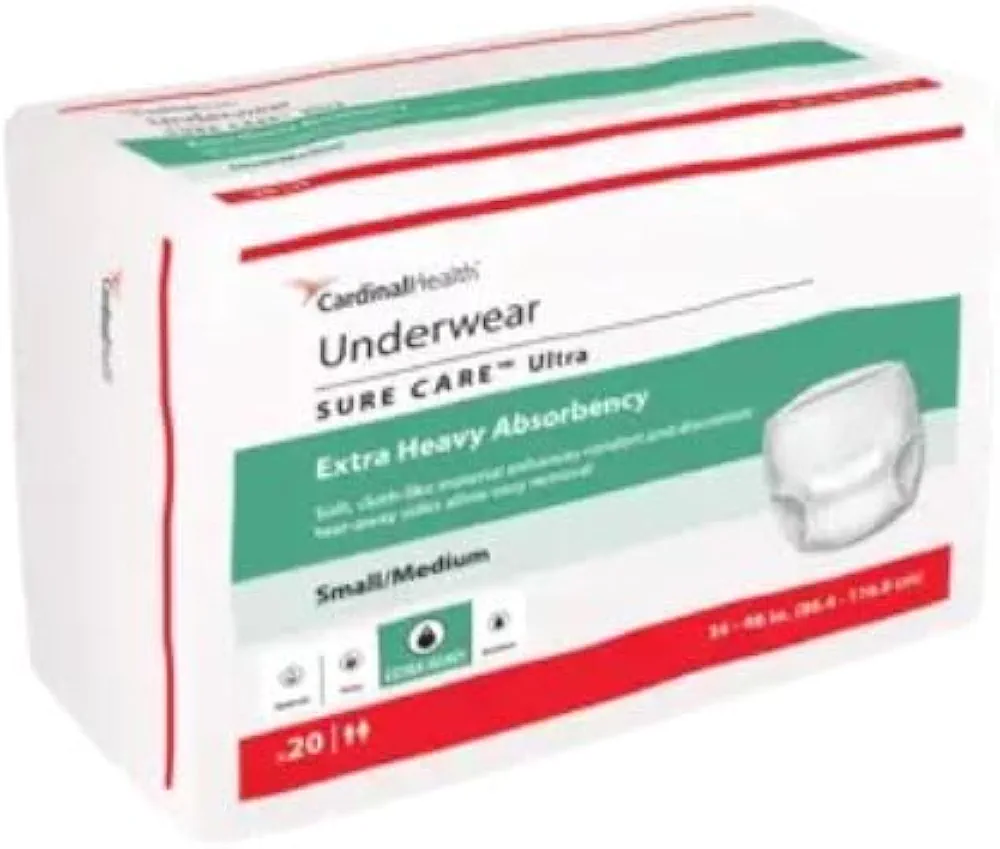 Cardinal Health™ Protective Underwear, Sure Care™ Ultra, Extra Heavy Absorbency, Small/Medium, Case of 80