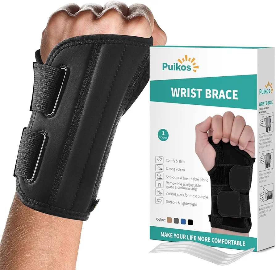 Puikos Wrist Brace for Carpal Tunnel Wrist Support Brace Hand Brace Wrist Splint Tendonitis Wrist Brace for Relieve and Treat Wrist Pain Instability Arthritis Adjustable(Left Hand, M)