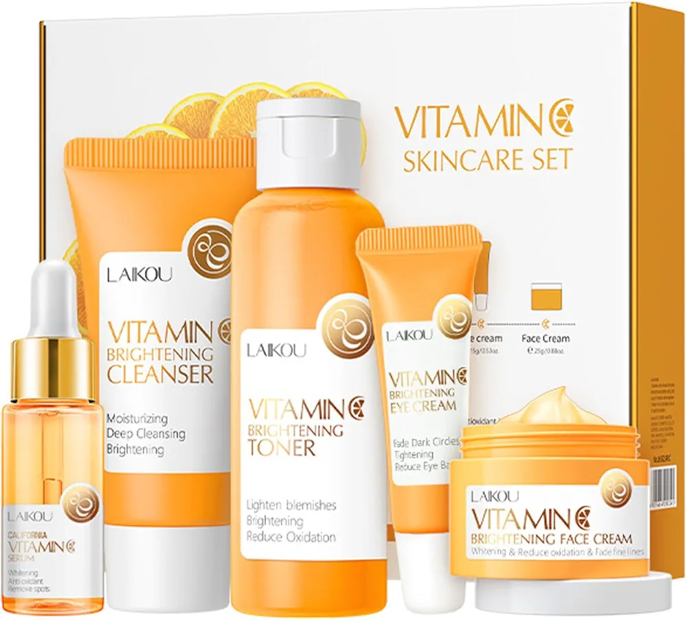 Skincare Gift Set for Teenage Girls,Vitamin C Skin Care Set - 5 Piece Gentle Skin Cleaning & Care Travel Size Kit With Cleanser, Toner, Face Serum,Eye Cream,Face Cream Brighten Face Skin Care Kit