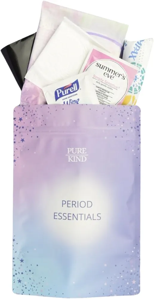 Period Essentials Kit for Teens, Bulk Feminine Hygiene Products, Includes: Tampon, Pad, Liner, Disposal Bag, Wipes, Portable Ziplock Bag (Single)