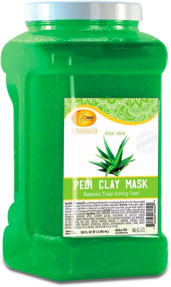 SPA REDI - Clay Mask, Aloe Vera, 128 Oz - Pedicure and Body Deep Cleansing, Skin Pore Purifying, Detoxifying and Hydrating - Natural Bentonite Clay, Infused with, Amino Acids