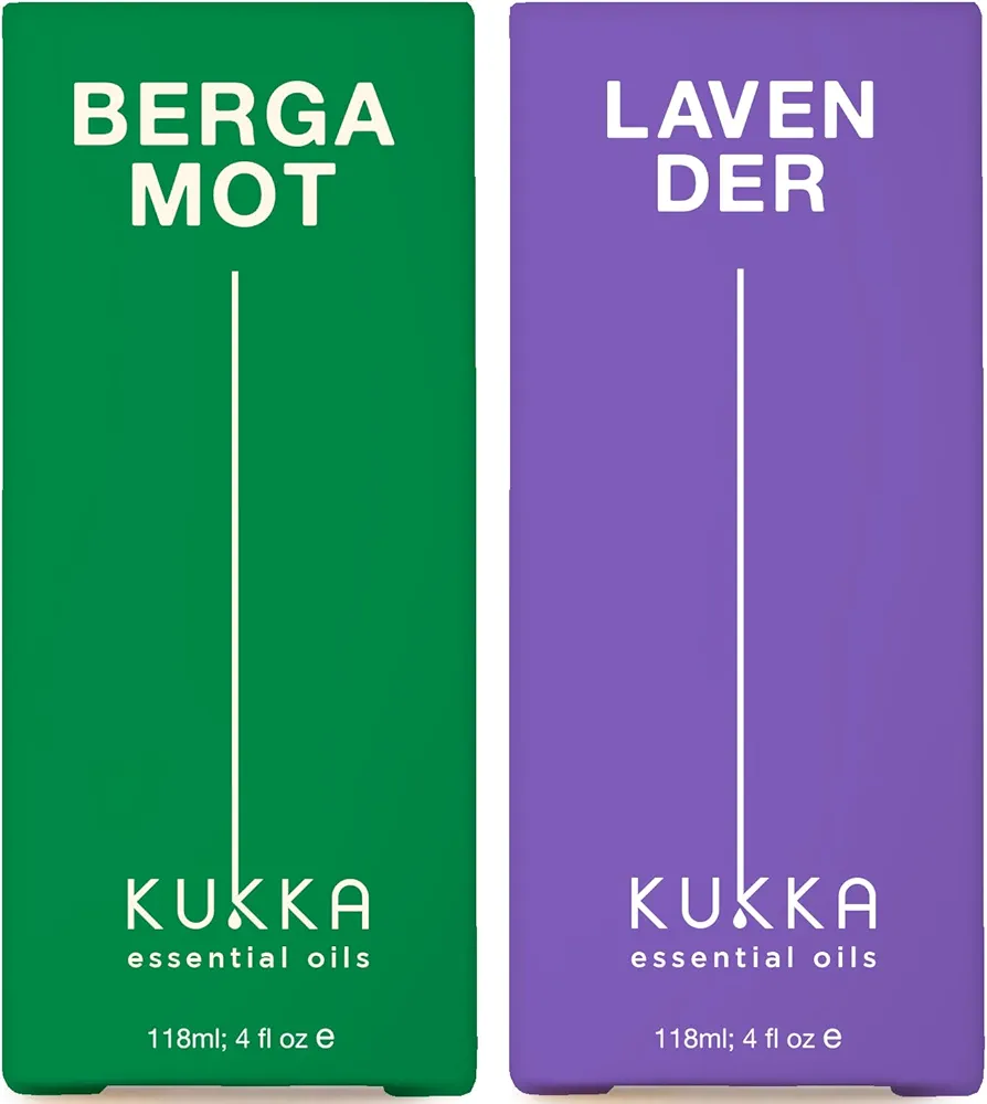 Bergamot Essential Oil for Diffuser & Lavender Oil Essential Oil for Diffuser Set - 100% Natural Aromatherapy Grade Essential Oils Set - 2x4 fl oz - Kukka