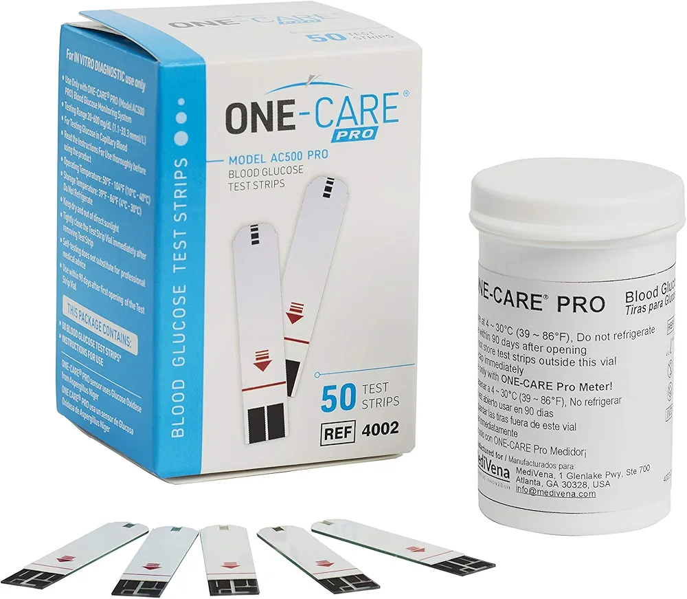 ONE-Care Glucose Test Strips for use with ONE-Care Meter, Blood Sugar, Diabetes, Glucose Monitoring, Glucometer Testing, Easy at Home Care Products, Fast & Acurate Results (50 Count/Box)