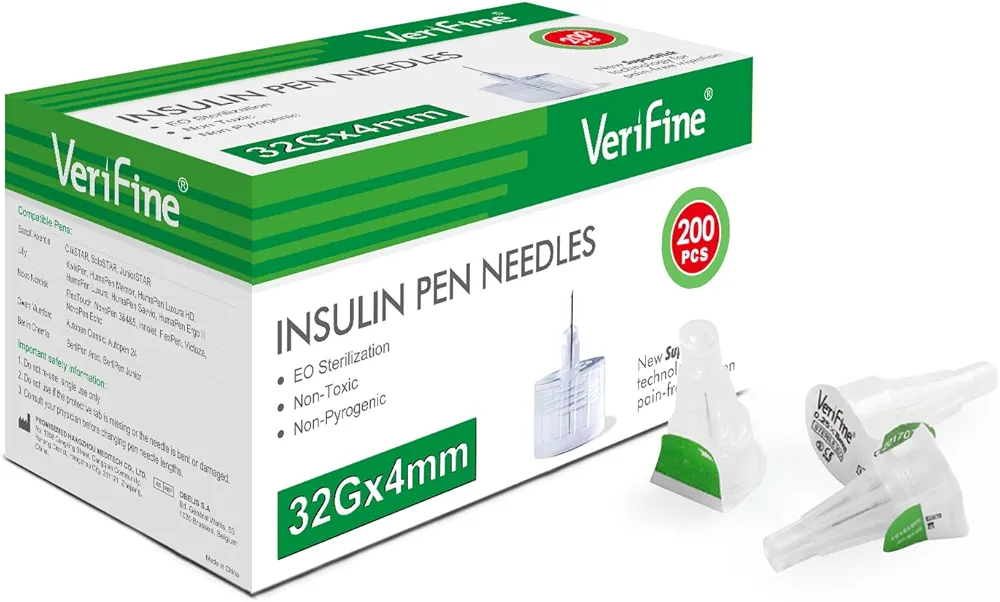 Insulin Pen Needles, 32G 4mm Ultra Fine Pen Needles for Insulin Injection, Compatible with Most Insulin Pens, 0.23mm x 4mm (5/32”) 200 Count