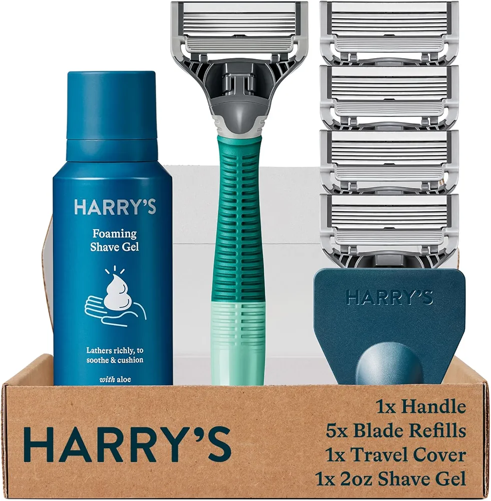 Harry's Razors for Men - Men's Razor Set with 5 Razor Blade Refills, Travel Blade Cover, 2 oz Shave Gel (Sage)