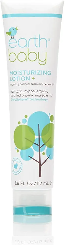 Earth Baby Moisturizing Lotion+, Hypoallergenic for Sensitive Skin, Natural and Organic, For Babies Toddlers and Kids, 3.8 Fl Oz